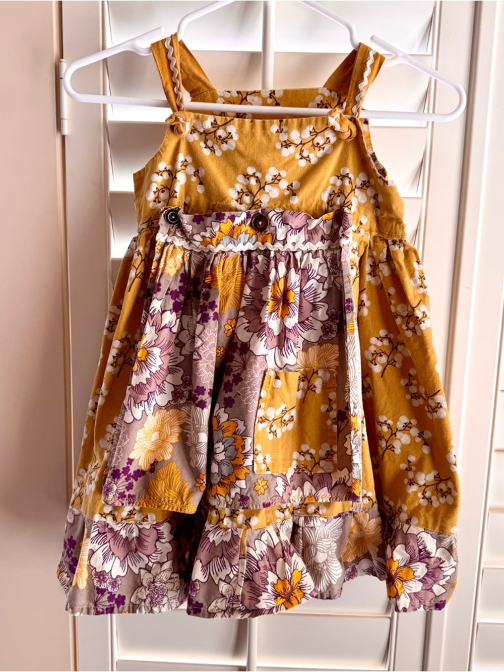 Girls Golden Yellow Floral Dress w/Apron Sz 6 Boho Cottagecore Prairie Toddler
